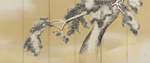 雪松図屏風(右隻)