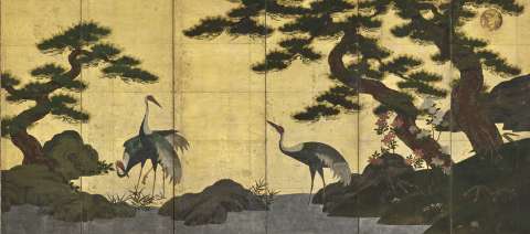 日月松鶴図屏風(右隻)